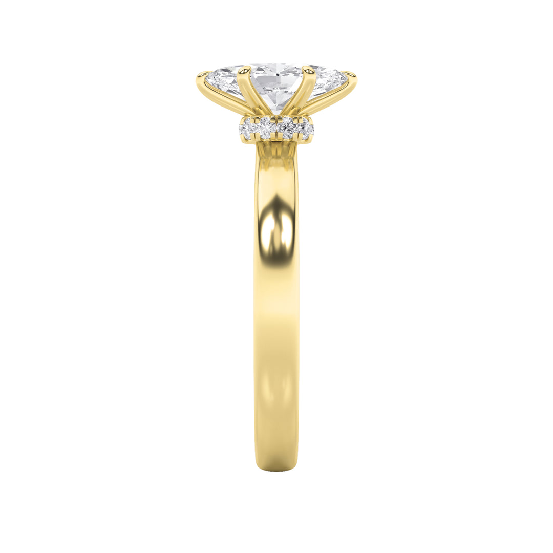 1CTW Marquise Shaped Lab Grown Diamond (F/VS) Hidden Halo Plain Shank Engagement Ring in 14K Gold