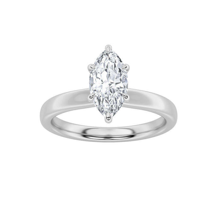 2Cttw Marquise Shaped Lab Grown Diamond (F/VS) Hidden Halo Plain Shank Engagement Ring in 14K Gold