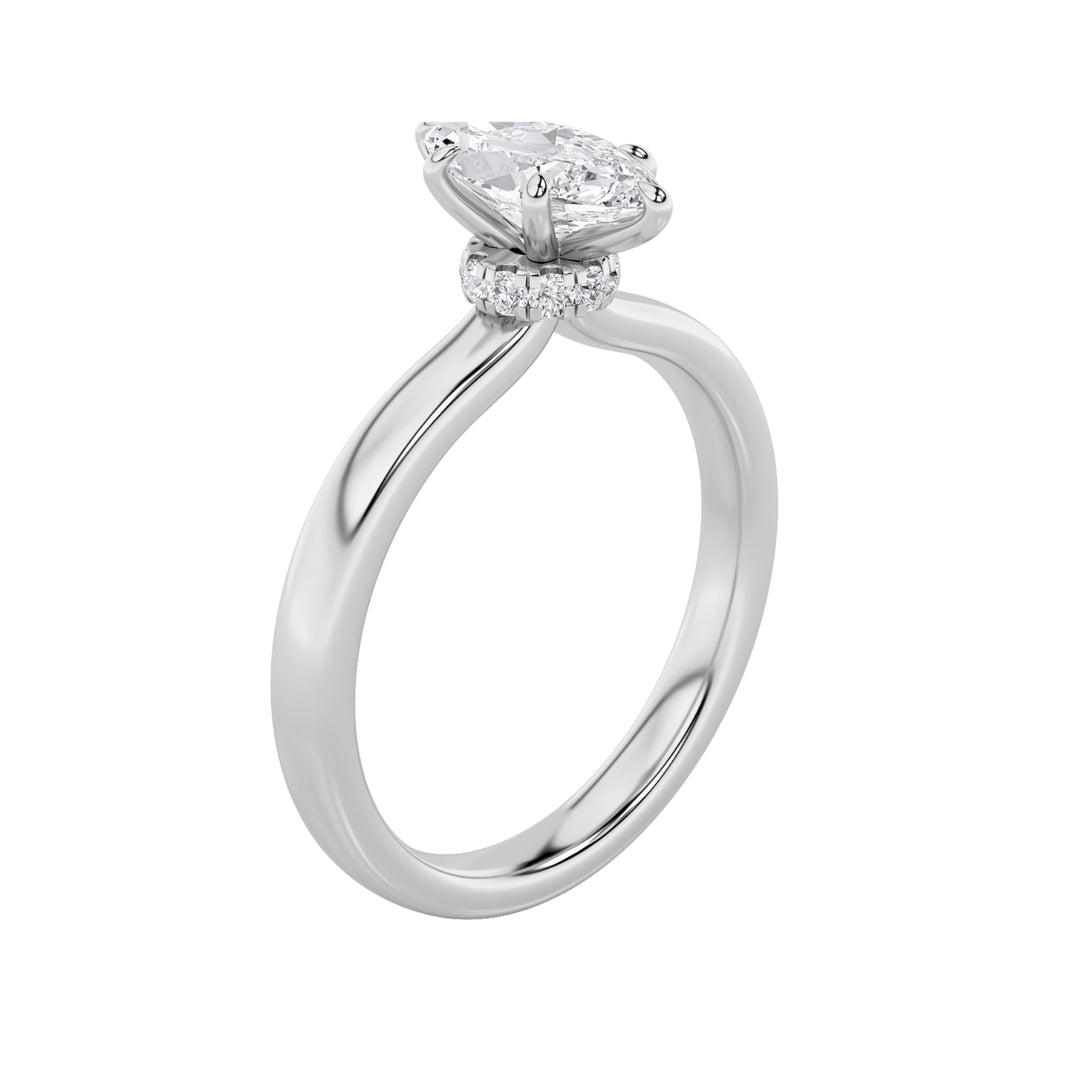 2Cttw Marquise Shaped Lab Grown Diamond (F/VS) Hidden Halo Plain Shank Engagement Ring in 14K Gold