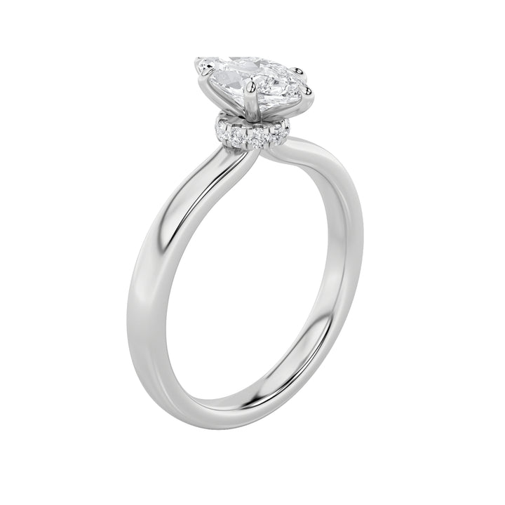 2Cttw Marquise Shaped Lab Grown Diamond (F/VS) Hidden Halo Plain Shank Engagement Ring in 14K Gold