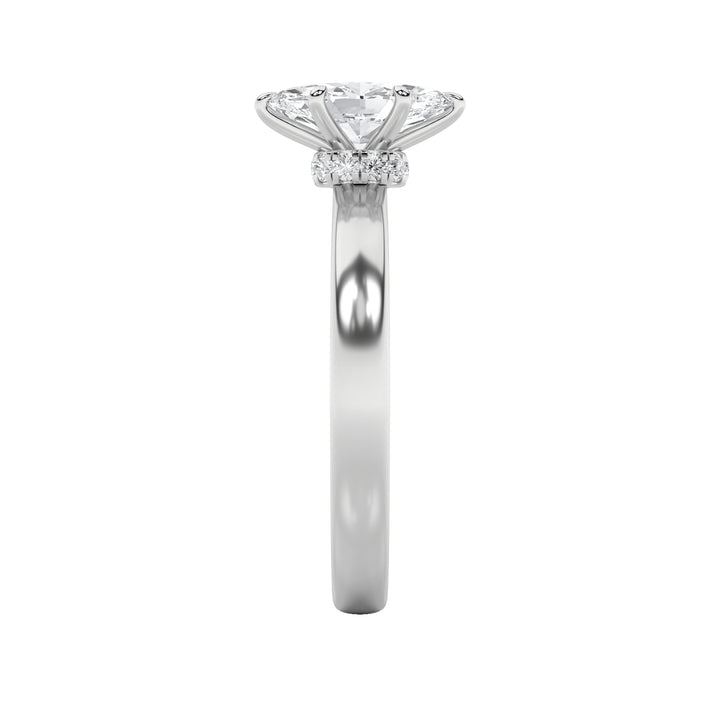2Cttw Marquise Shaped Lab Grown Diamond (F/VS) Hidden Halo Plain Shank Engagement Ring in 14K Gold