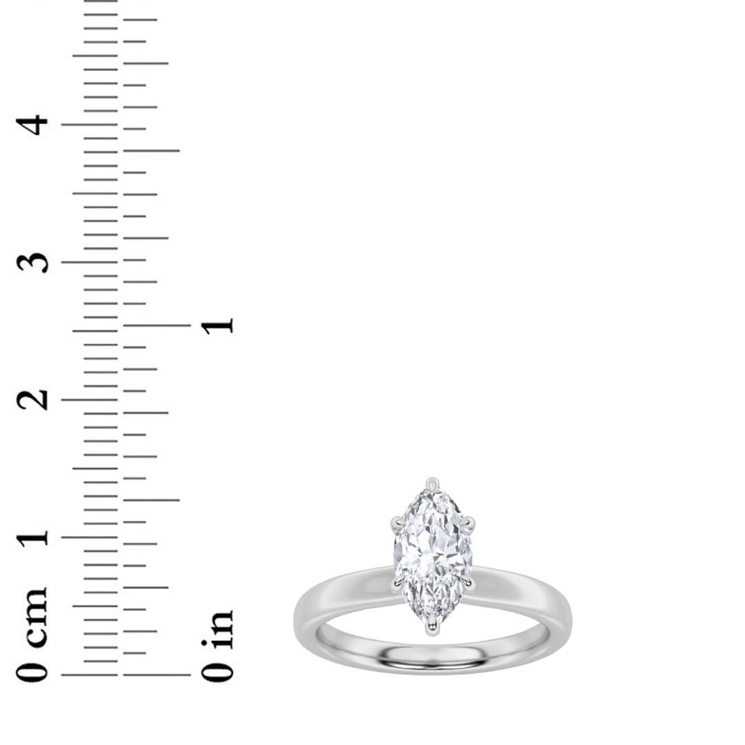 2Cttw Marquise Shaped Lab Grown Diamond (F/VS) Hidden Halo Plain Shank Engagement Ring in 14K Gold