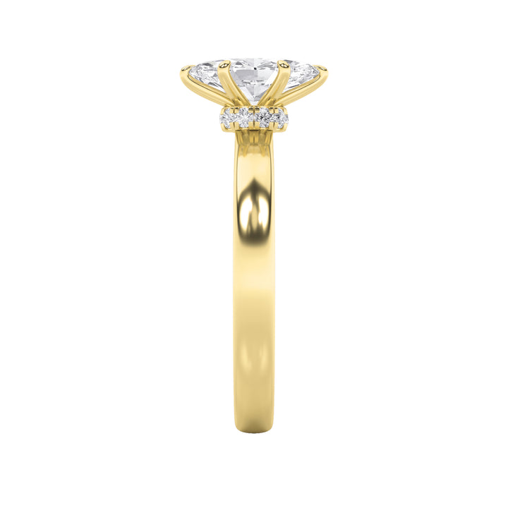 3Cttw Marquise Shaped Lab Grown Diamond (F/VS) Hidden Halo Plain Shank Engagement Ring in 14K Gold