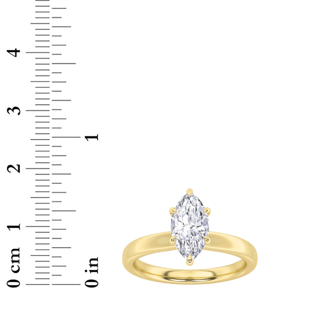 3Cttw Marquise Shaped Lab Grown Diamond (F/VS) Hidden Halo Plain Shank Engagement Ring in 14K Gold