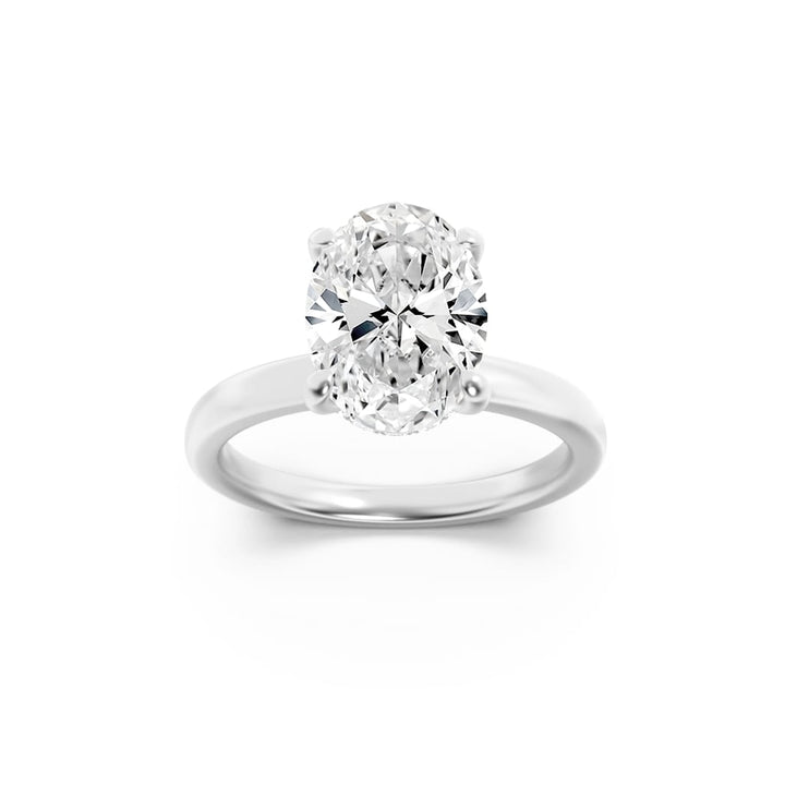 1CTW Oval Shaped Lab Grown Diamond (F/VS) Hidden Halo Plain Shank Engagement Ring in 14K Gold
