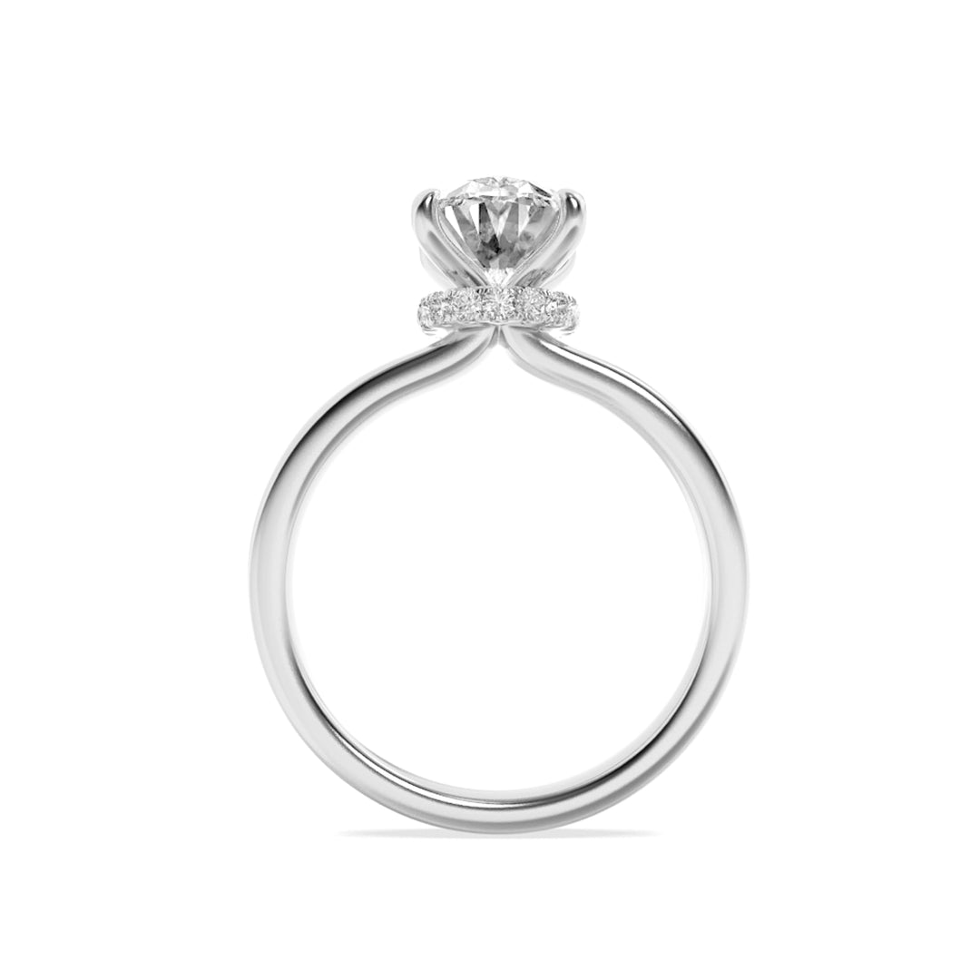 1CTW Oval Shaped Lab Grown Diamond (F/VS) Hidden Halo Plain Shank Engagement Ring in 14K Gold
