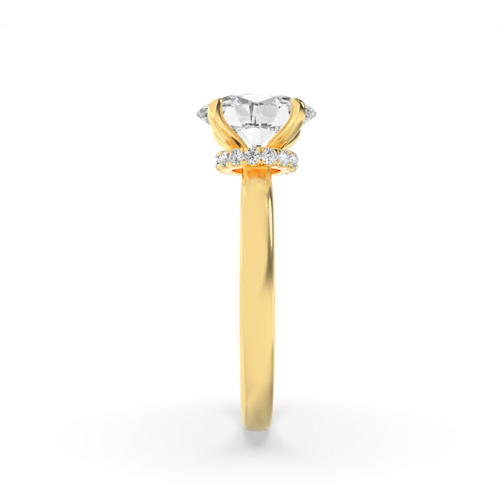 1CTW Oval Shaped Lab Grown Diamond (F/VS) Hidden Halo Plain Shank Engagement Ring in 14K Gold