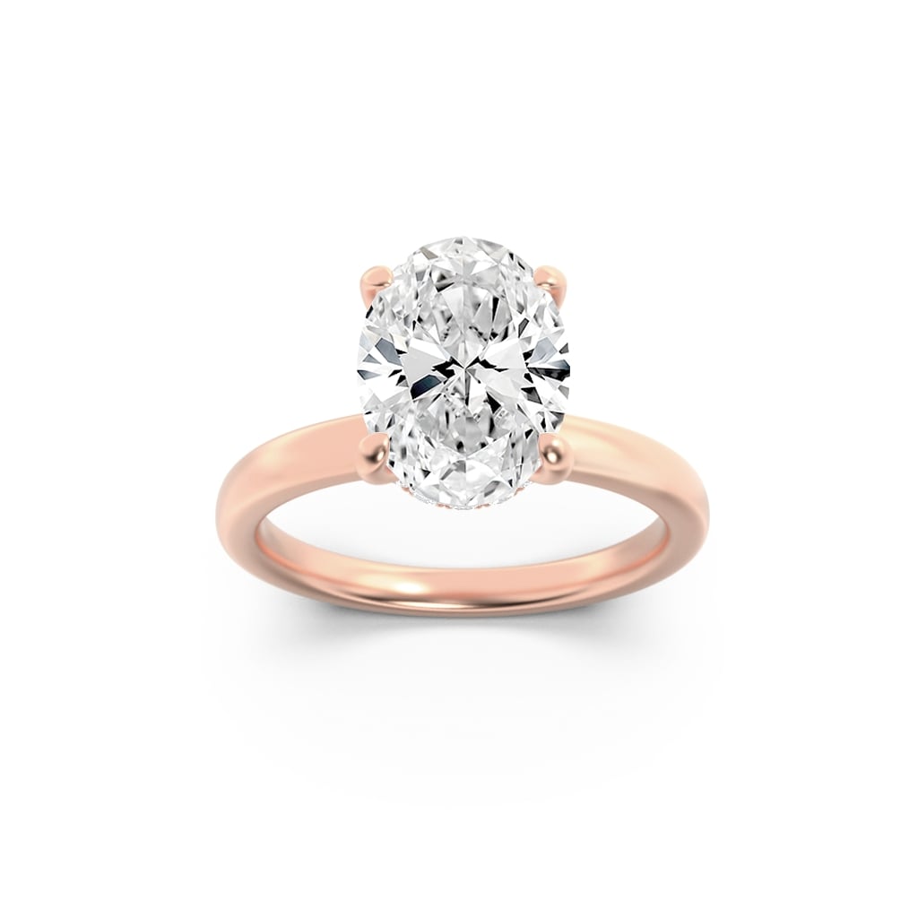 1CTW Oval Shaped Lab Grown Diamond (F/VS) Hidden Halo Plain Shank Engagement Ring in 14K Gold