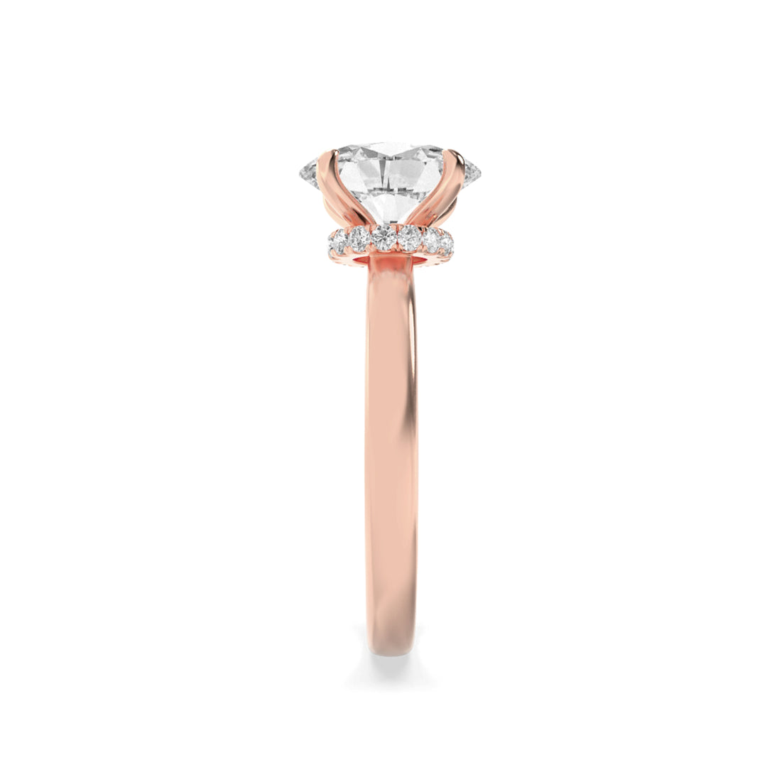 1CTW Oval Shaped Lab Grown Diamond (F/VS) Hidden Halo Plain Shank Engagement Ring in 14K Gold