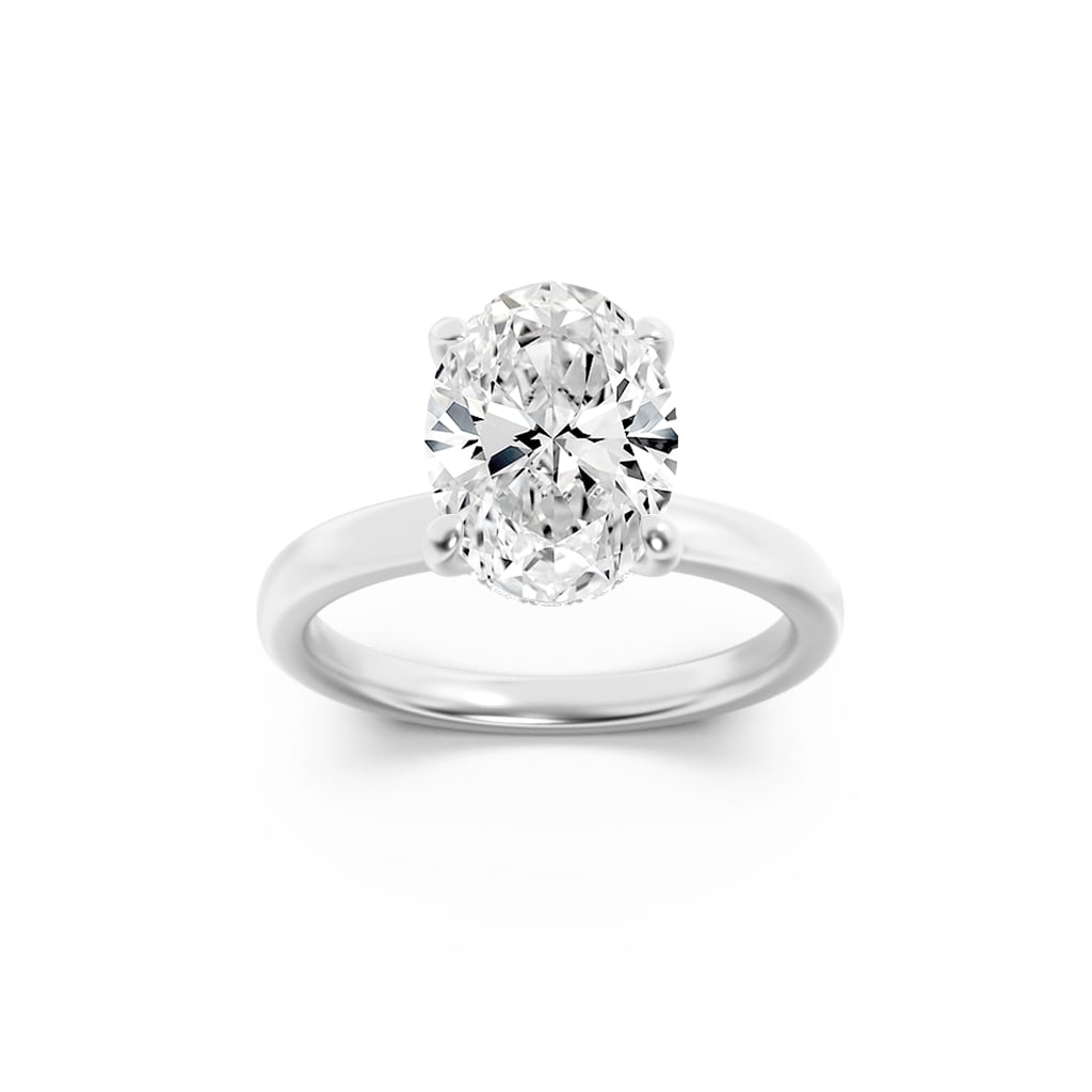 2Cttw Oval Shaped Lab Grown Diamond (F/VS) HiddenHalo Plain Shank Engagement Ring in 14K Gold