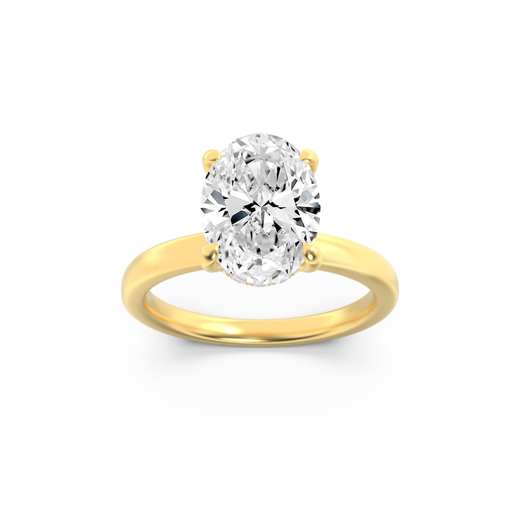 2Cttw Oval Shaped Lab Grown Diamond (F/VS) HiddenHalo Plain Shank Engagement Ring in 14K Gold