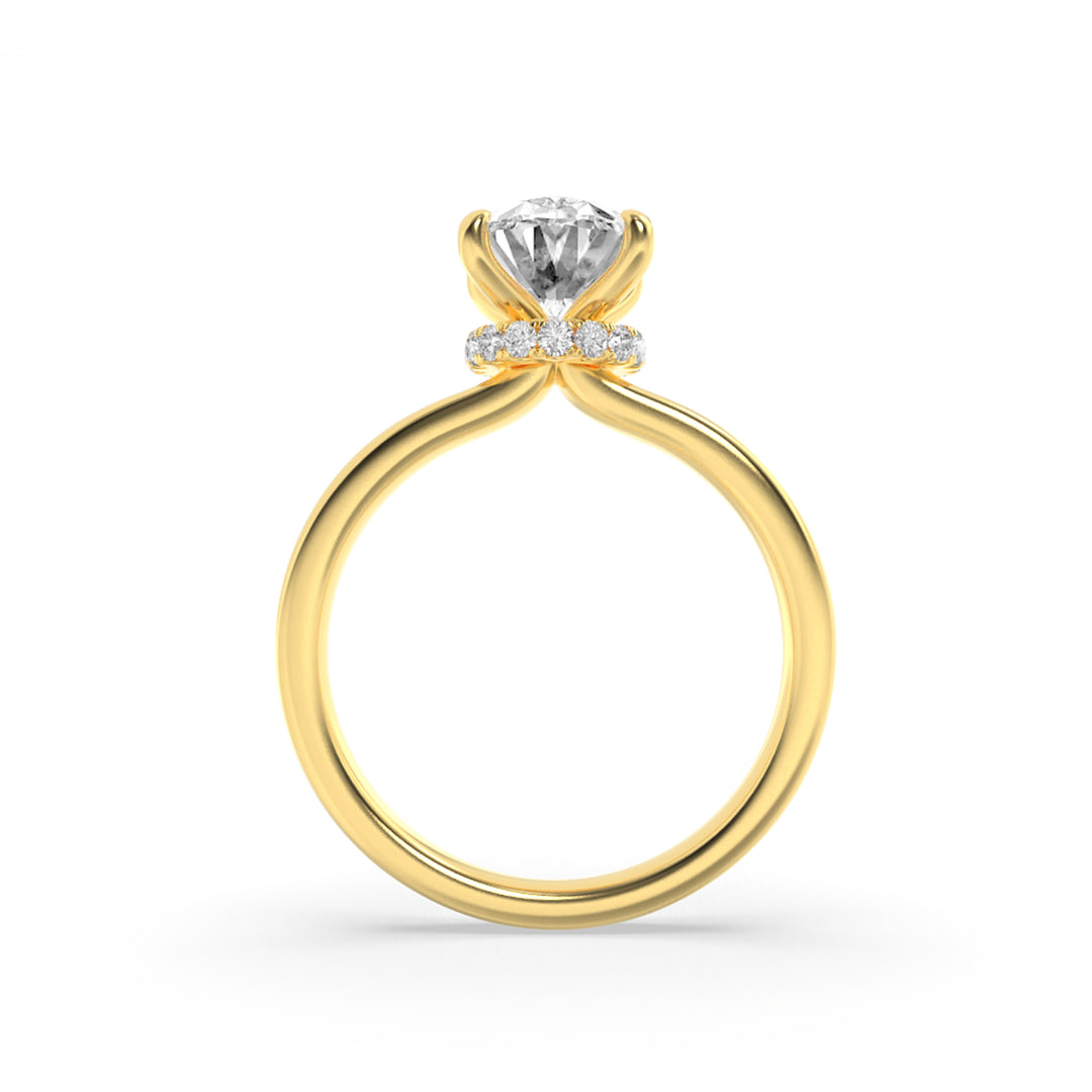2Cttw Oval Shaped Lab Grown Diamond (F/VS) HiddenHalo Plain Shank Engagement Ring in 14K Gold