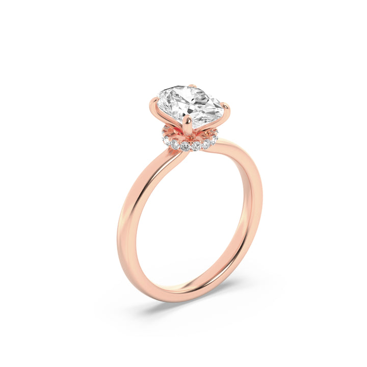 2Cttw Oval Shaped Lab Grown Diamond (F/VS) HiddenHalo Plain Shank Engagement Ring in 14K Gold