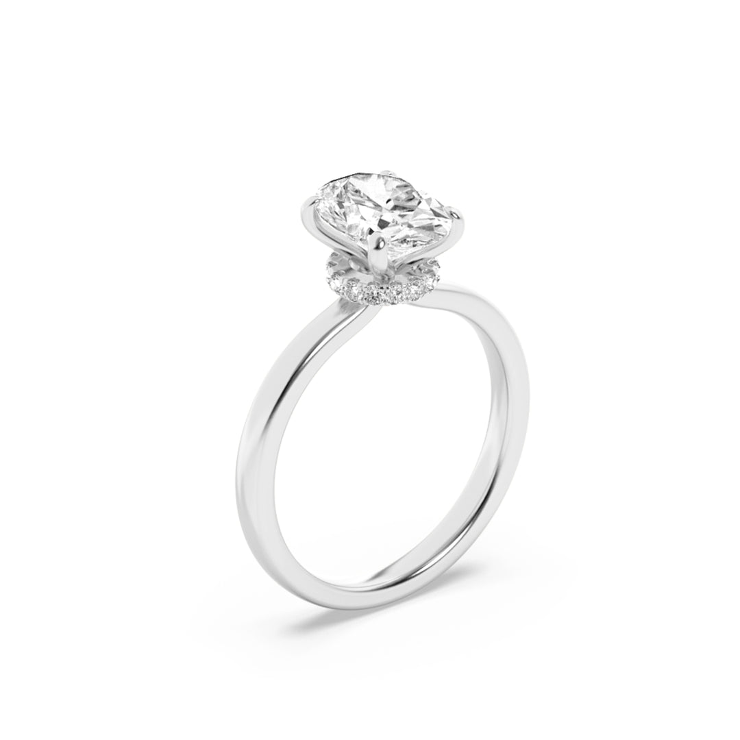 3Cttw Oval Shaped Lab Grown Diamond (F/VS) HiddenHalo Plain Shank Engagement Ring in 14K Gold