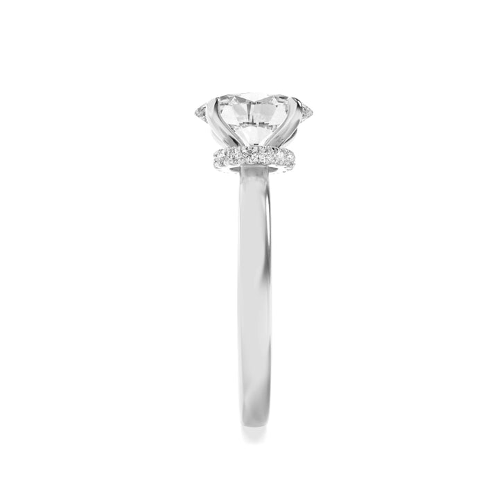 3Cttw Oval Shaped Lab Grown Diamond (F/VS) HiddenHalo Plain Shank Engagement Ring in 14K Gold