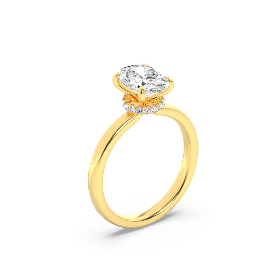 3Cttw Oval Shaped Lab Grown Diamond (F/VS) HiddenHalo Plain Shank Engagement Ring in 14K Gold