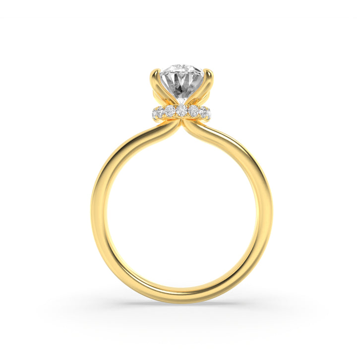 3Cttw Oval Shaped Lab Grown Diamond (F/VS) HiddenHalo Plain Shank Engagement Ring in 14K Gold