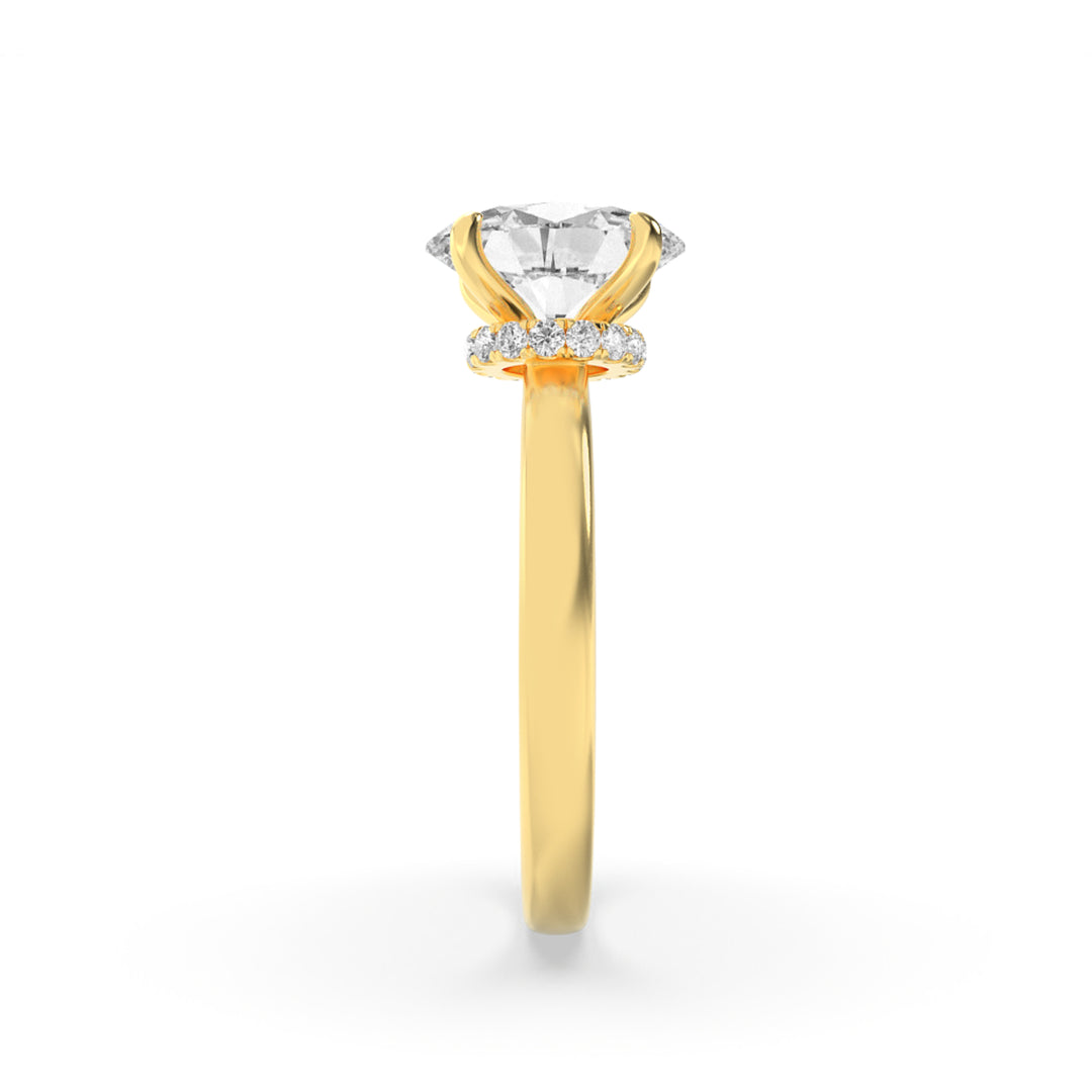 3Cttw Oval Shaped Lab Grown Diamond (F/VS) HiddenHalo Plain Shank Engagement Ring in 14K Gold