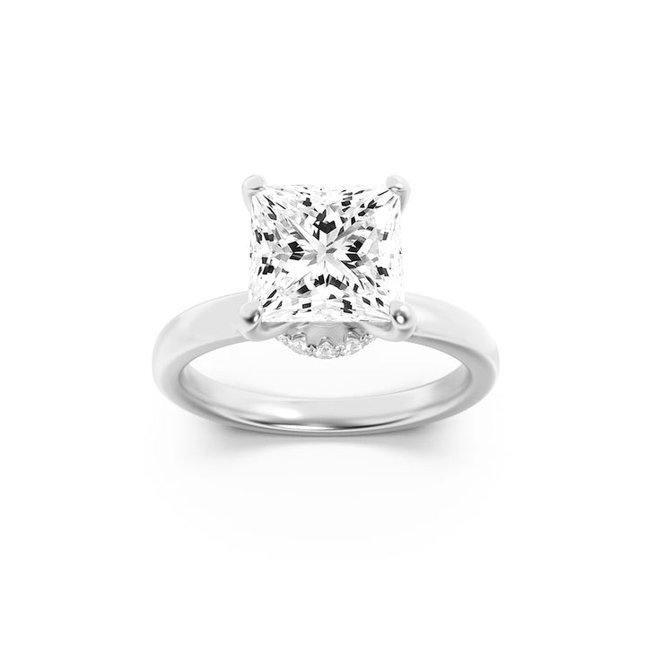 1CTW Princess Shaped Lab Grown Diamond (F/VS) Hidden Halo Plain Shank Engagement Ring in 14K Gold