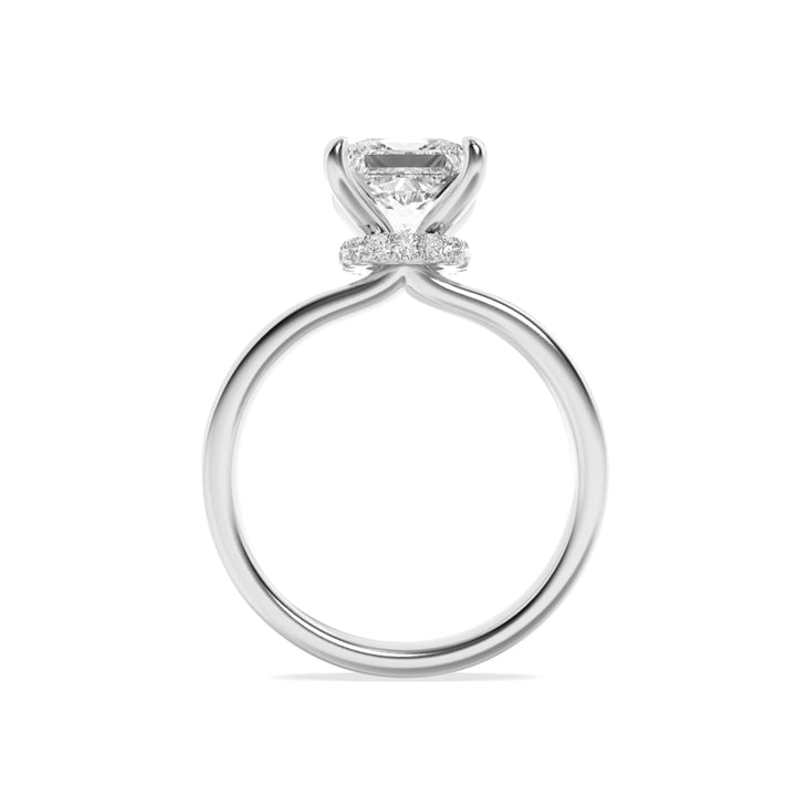 1CTW Princess Shaped Lab Grown Diamond (F/VS) Hidden Halo Plain Shank Engagement Ring in 14K Gold
