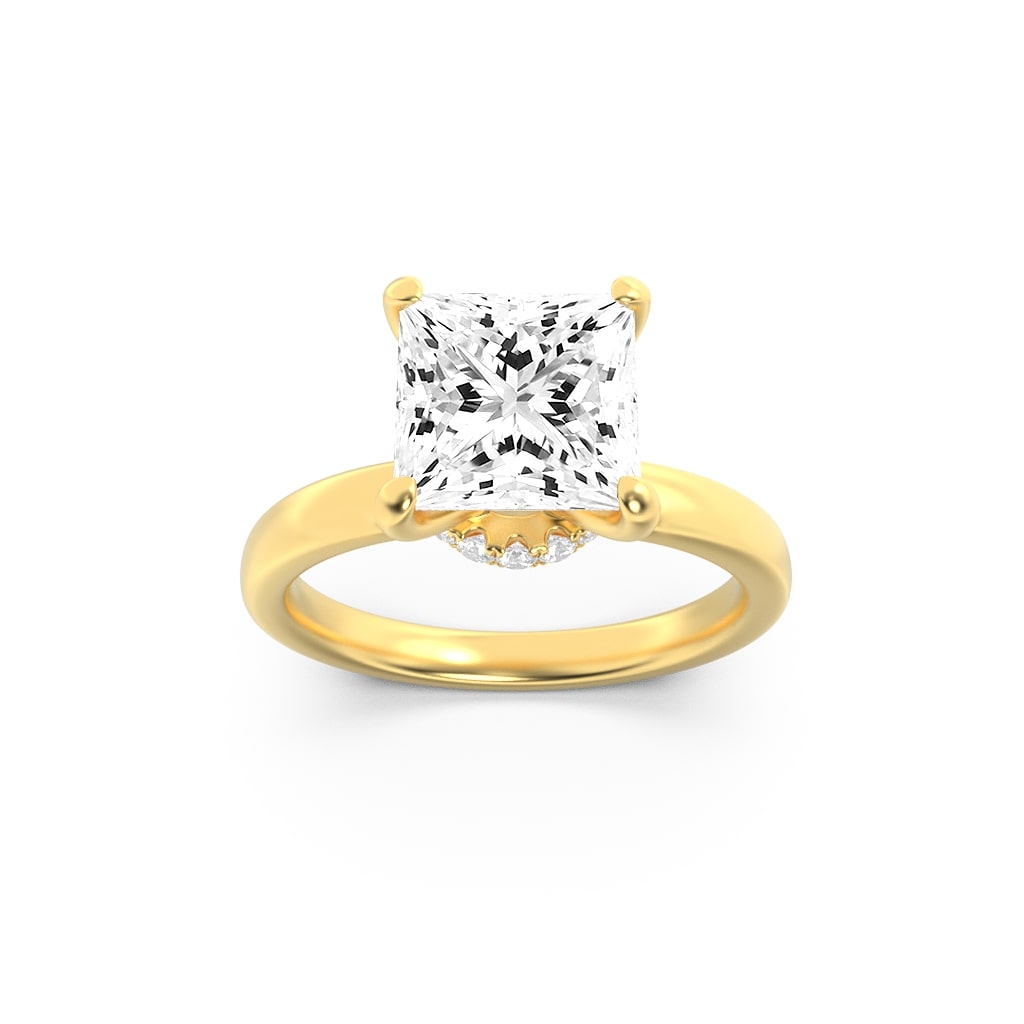 1CTW Princess Shaped Lab Grown Diamond (F/VS) Hidden Halo Plain Shank Engagement Ring in 14K Gold