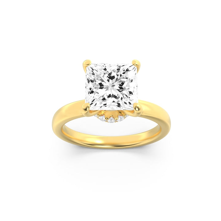 1CTW Princess Shaped Lab Grown Diamond (F/VS) Hidden Halo Plain Shank Engagement Ring in 14K Gold