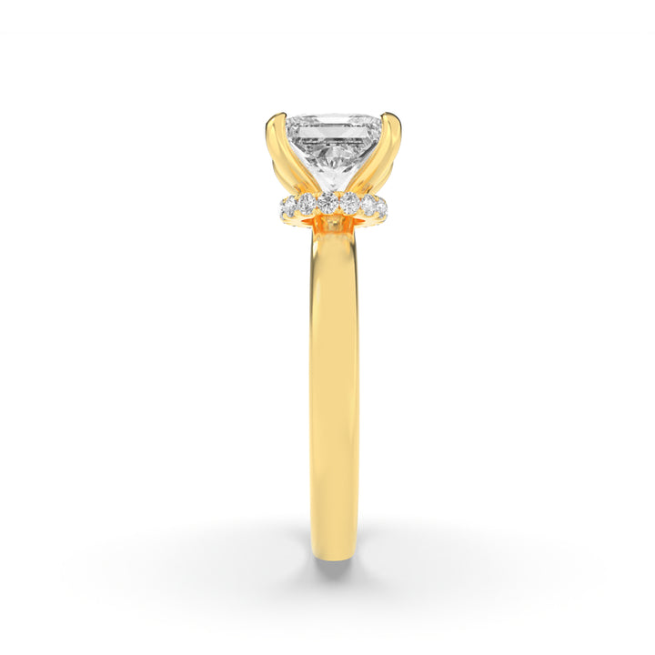 1CTW Princess Shaped Lab Grown Diamond (F/VS) Hidden Halo Plain Shank Engagement Ring in 14K Gold