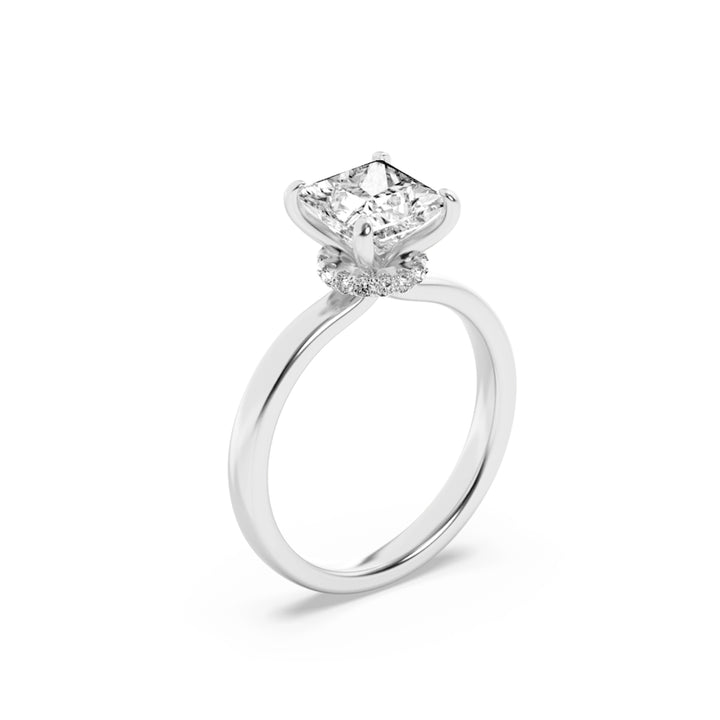 2Cttw Princess Shaped Lab Grown Diamond (F/VS) Hidden Halo Plain Shank Engagement Ring in 14K Gold