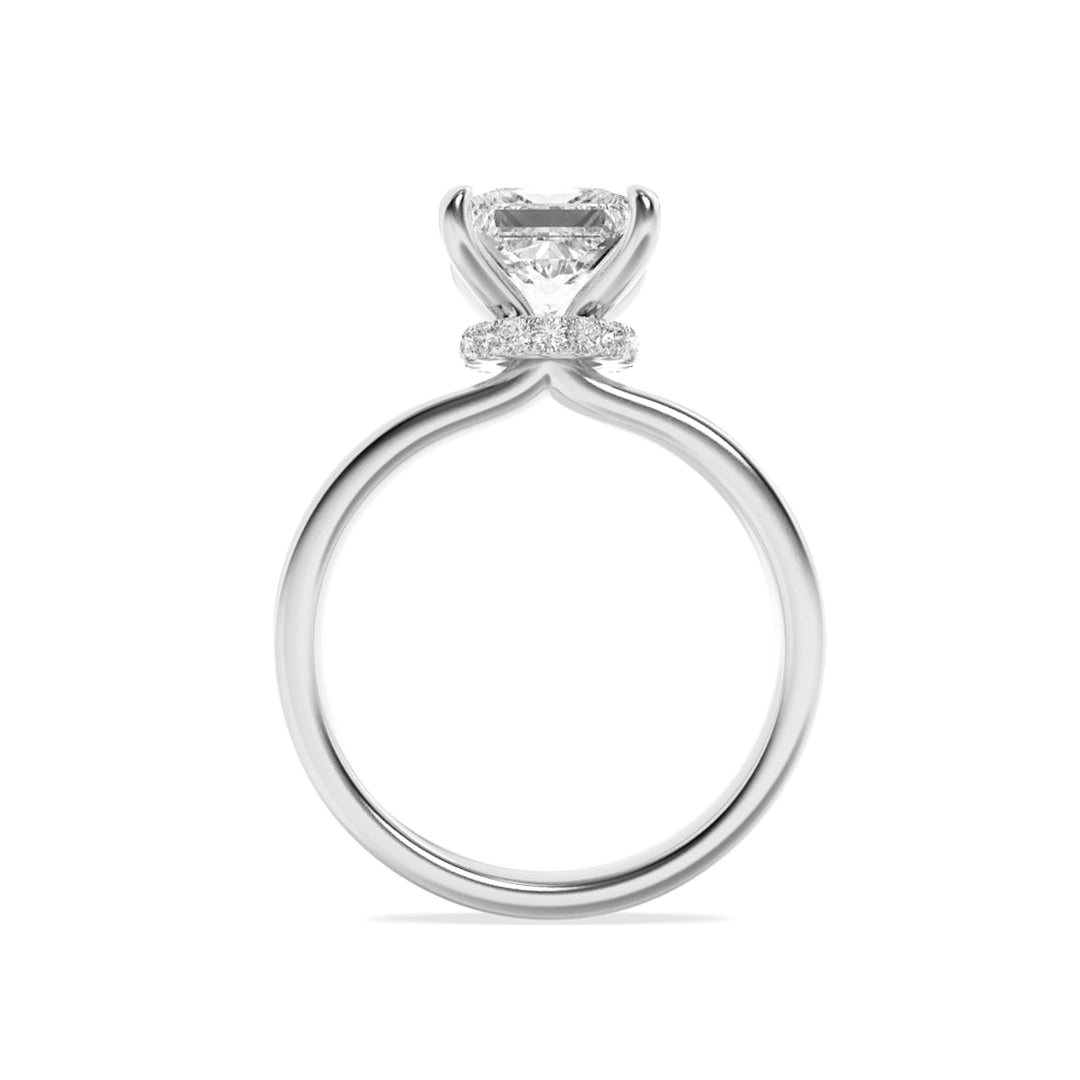 2Cttw Princess Shaped Lab Grown Diamond (F/VS) Hidden Halo Plain Shank Engagement Ring in 14K Gold