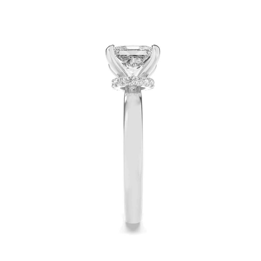 2Cttw Princess Shaped Lab Grown Diamond (F/VS) Hidden Halo Plain Shank Engagement Ring in 14K Gold