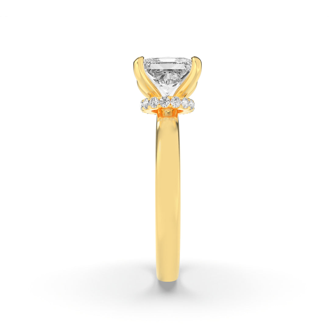 3Cttw Princess Shaped Lab Grown Diamond (F/VS) Hidden Halo Plain Shank Engagement Ring in 14K Gold