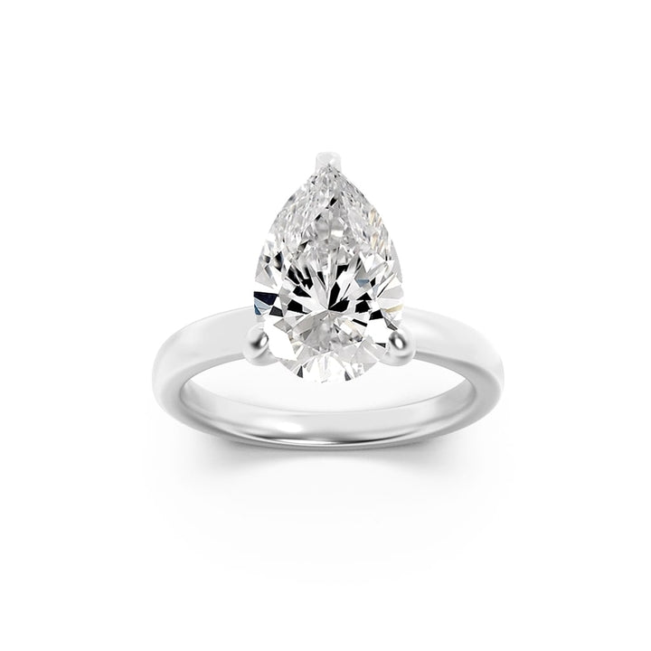 1CTW Pear Shaped Lab Grown Diamond (F/VS) Hidden Halo Plain Shank Engagement Ring in 14K Gold