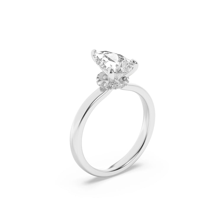 1CTW Pear Shaped Lab Grown Diamond (F/VS) Hidden Halo Plain Shank Engagement Ring in 14K Gold