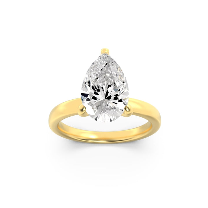 1CTW Pear Shaped Lab Grown Diamond (F/VS) Hidden Halo Plain Shank Engagement Ring in 14K Gold
