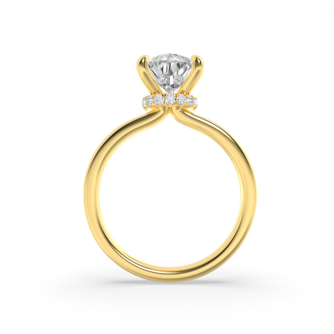1CTW Pear Shaped Lab Grown Diamond (F/VS) Hidden Halo Plain Shank Engagement Ring in 14K Gold