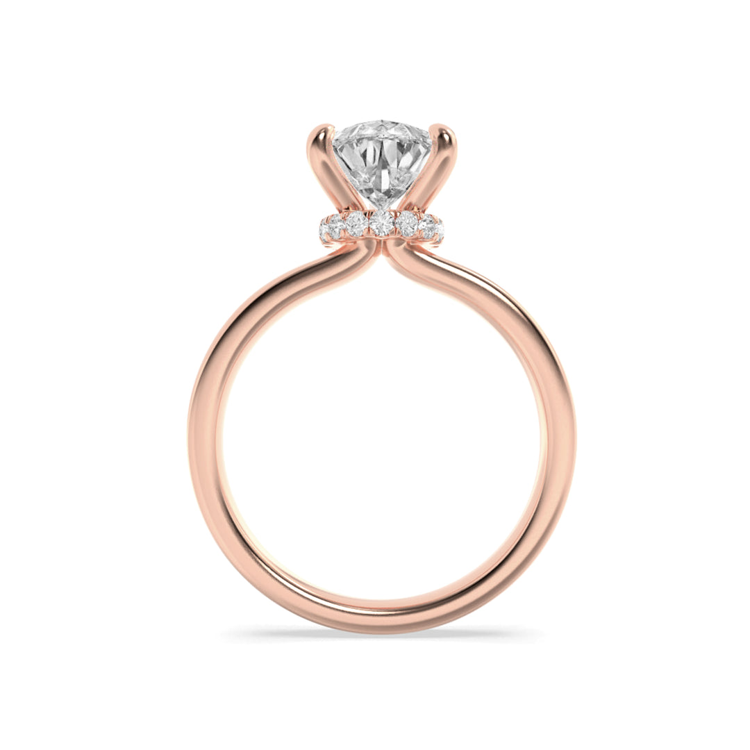 1CTW Pear Shaped Lab Grown Diamond (F/VS) Hidden Halo Plain Shank Engagement Ring in 14K Gold
