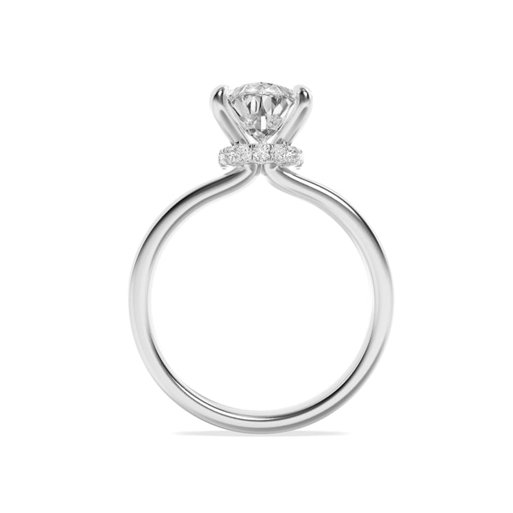3Cttw Pear Shaped Lab Grown Diamond (F/VS) HiddenHalo Plain Shank Engagement Ring in 14K Gold