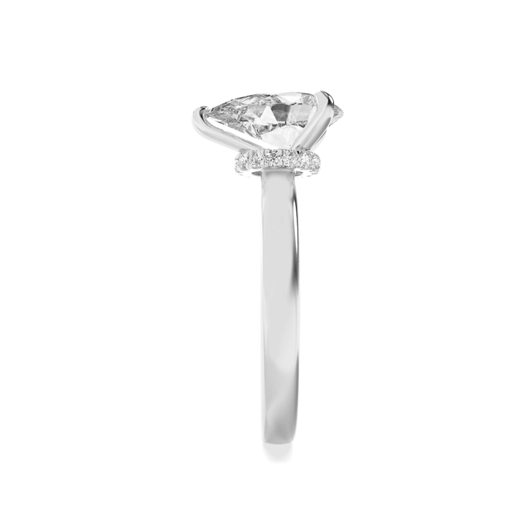 3Cttw Pear Shaped Lab Grown Diamond (F/VS) HiddenHalo Plain Shank Engagement Ring in 14K Gold