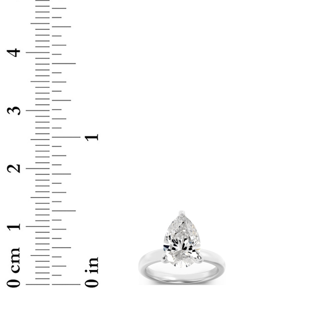 3Cttw Pear Shaped Lab Grown Diamond (F/VS) HiddenHalo Plain Shank Engagement Ring in 14K Gold