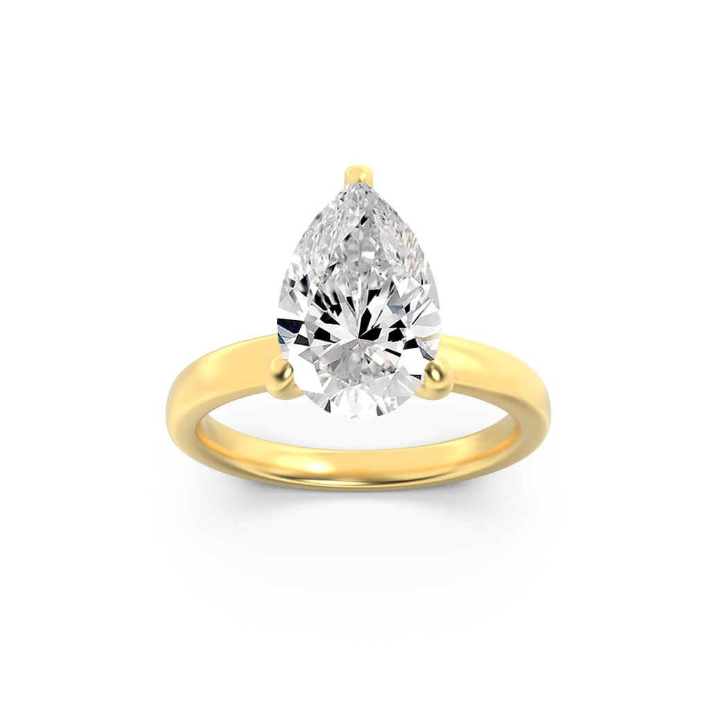 3Cttw Pear Shaped Lab Grown Diamond (F/VS) HiddenHalo Plain Shank Engagement Ring in 14K Gold