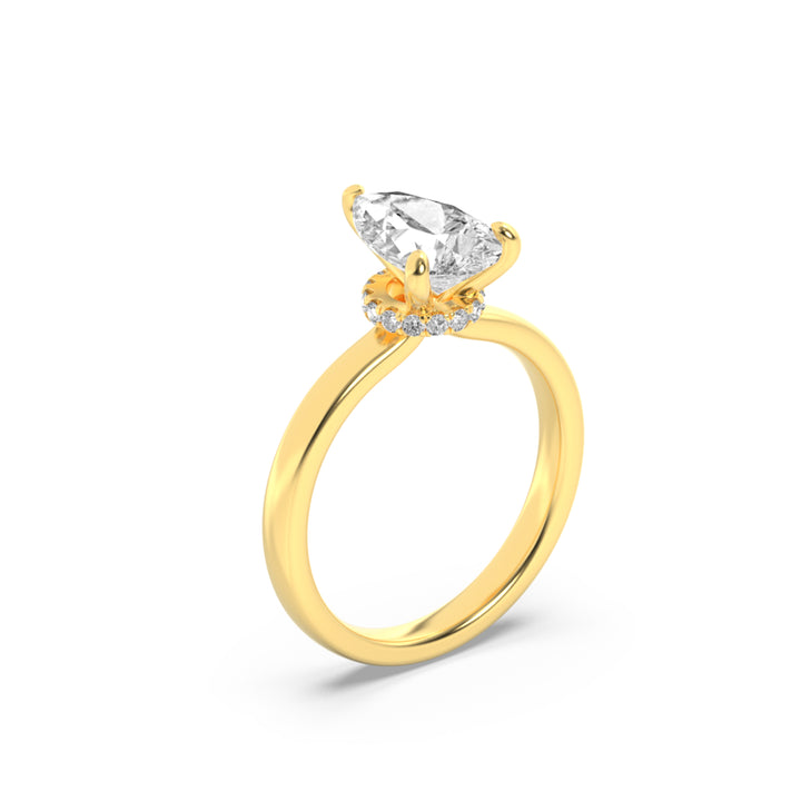 3Cttw Pear Shaped Lab Grown Diamond (F/VS) HiddenHalo Plain Shank Engagement Ring in 14K Gold