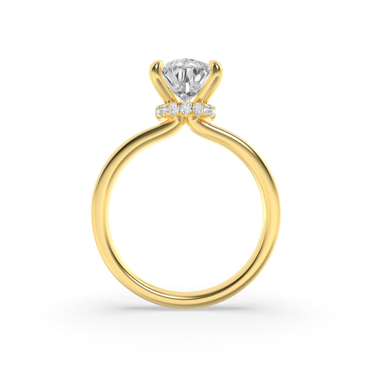 3Cttw Pear Shaped Lab Grown Diamond (F/VS) HiddenHalo Plain Shank Engagement Ring in 14K Gold
