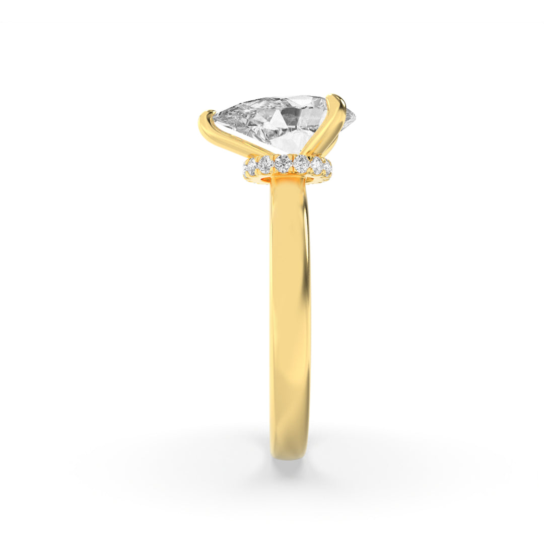 3Cttw Pear Shaped Lab Grown Diamond (F/VS) HiddenHalo Plain Shank Engagement Ring in 14K Gold