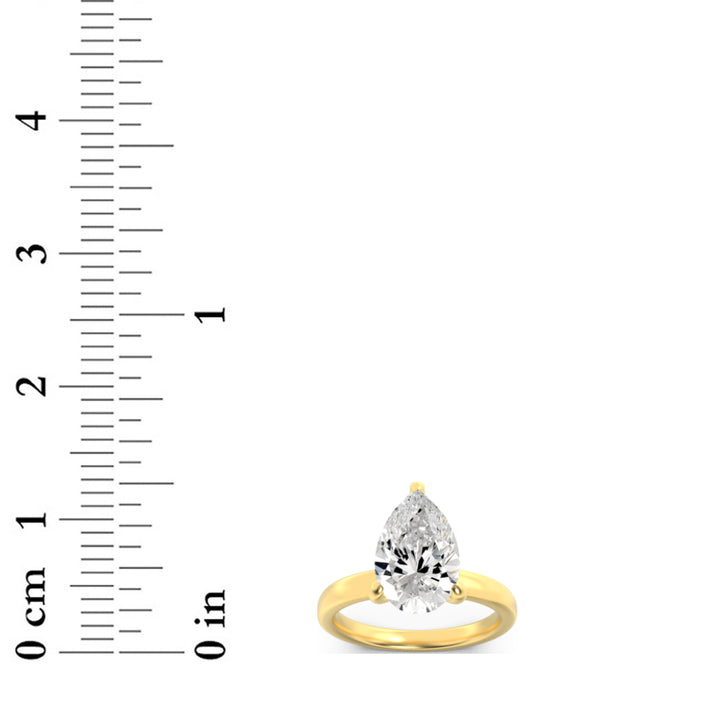 3Cttw Pear Shaped Lab Grown Diamond (F/VS) HiddenHalo Plain Shank Engagement Ring in 14K Gold