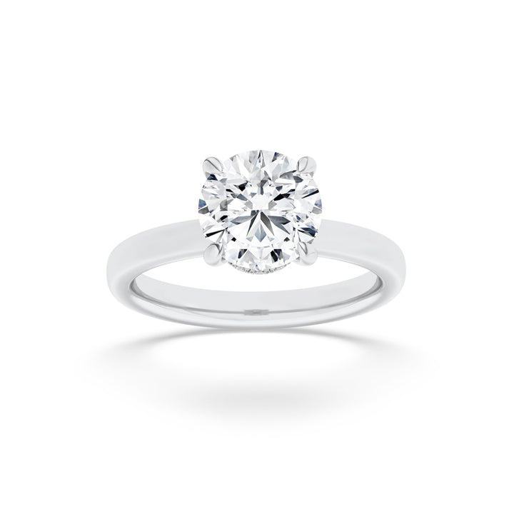 1CTW Round Shaped Lab Grown Diamond (F/VS) Hidden Halo Plain Shank Engagement Ring in 14K Gold