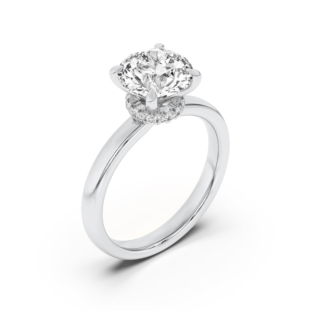 1CTW Round Shaped Lab Grown Diamond (F/VS) Hidden Halo Plain Shank Engagement Ring in 14K Gold