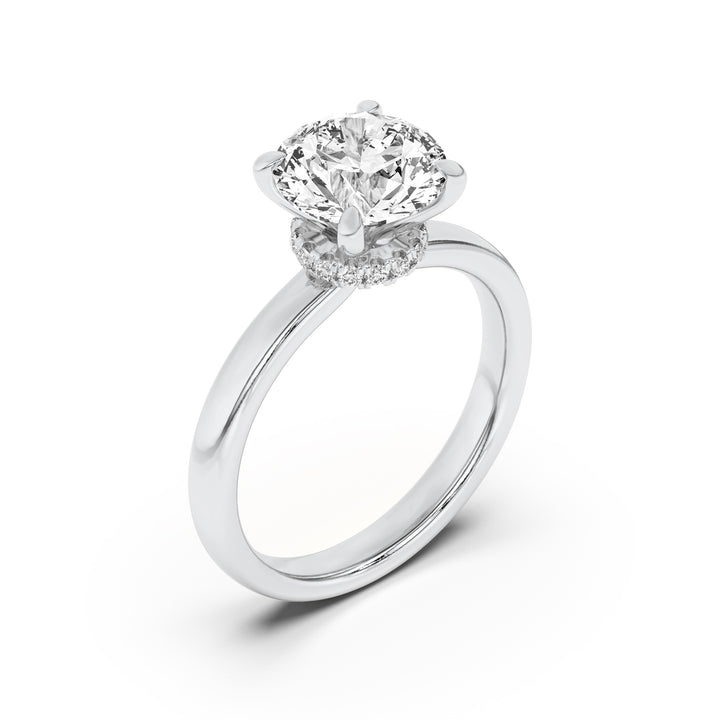 1CTW Round Shaped Lab Grown Diamond (F/VS) Hidden Halo Plain Shank Engagement Ring in 14K Gold