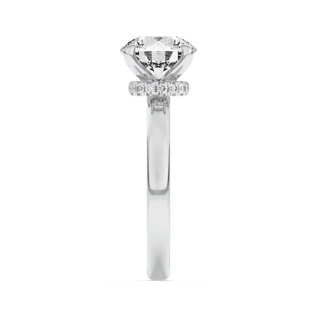 1CTW Round Shaped Lab Grown Diamond (F/VS) Hidden Halo Plain Shank Engagement Ring in 14K Gold