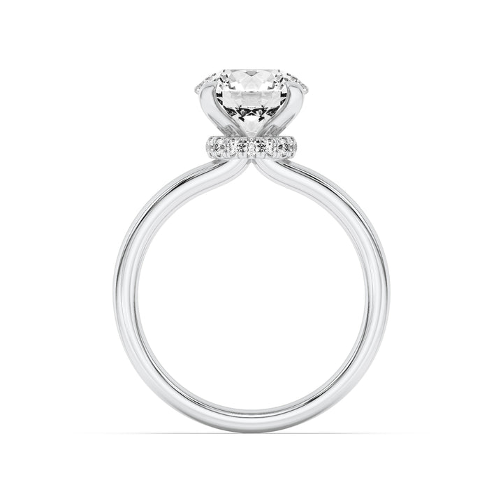 1CTW Round Shaped Lab Grown Diamond (F/VVS) Hidden Halo Plain Shank Engagement Ring in 14K Gold
