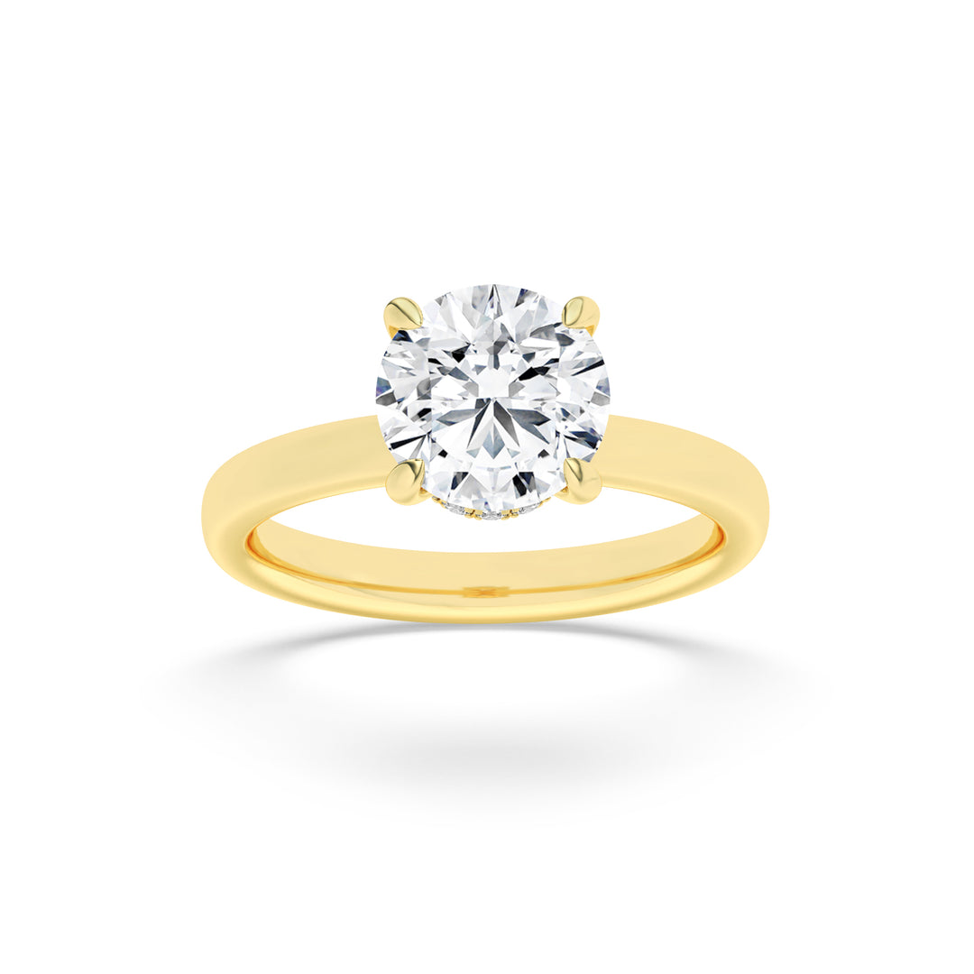 1CTW Round Shaped Lab Grown Diamond (F/VS) Hidden Halo Plain Shank Engagement Ring in 14K Gold